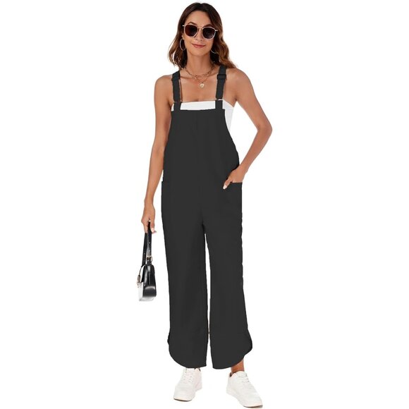 JUMPSUITS Romper Suits Wide Leg Pants-Black - Picture 2 of 5